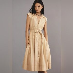 Maeve Beige Tie-Waist Midi Dress